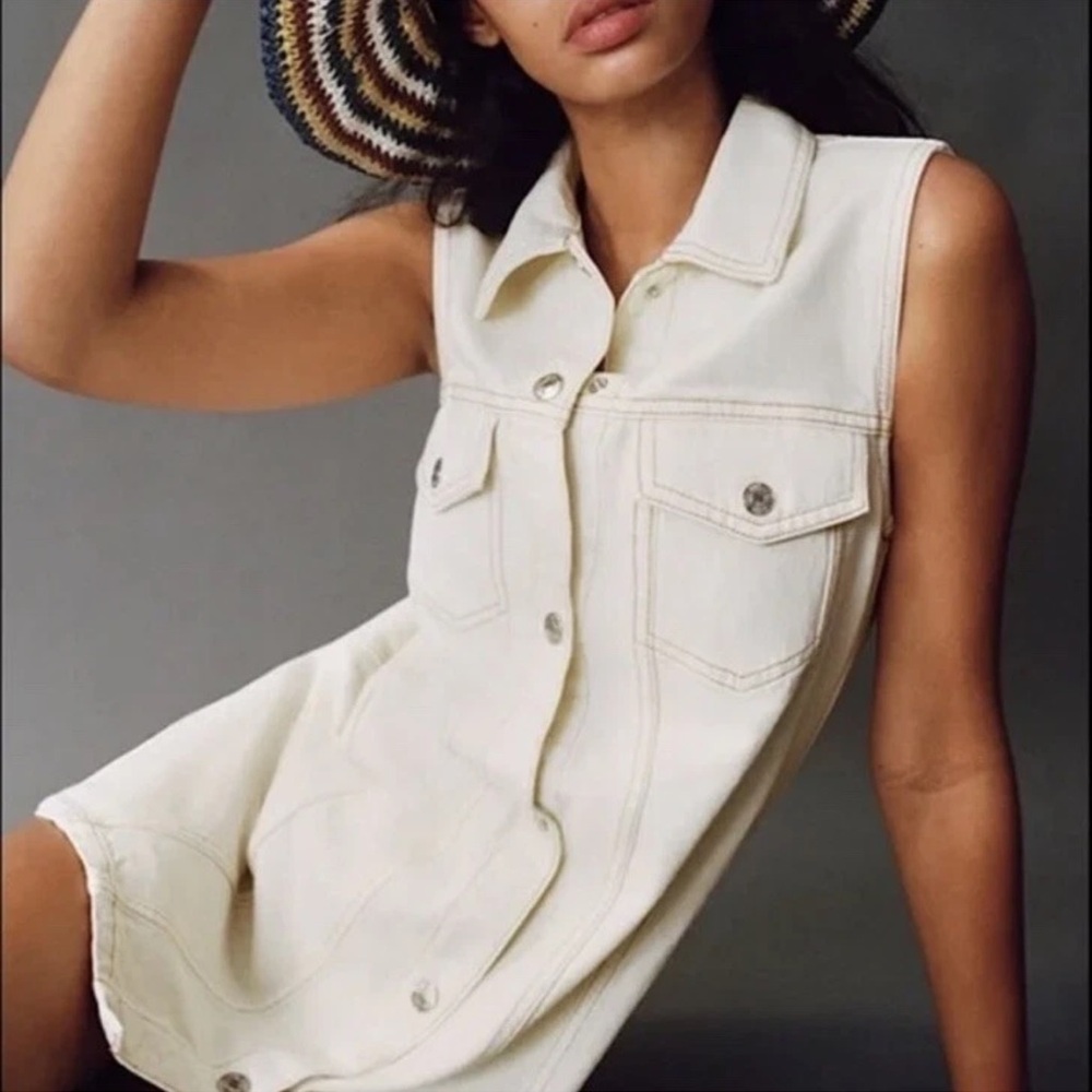 Sleeveless Ecru Denim Button-Up Dress